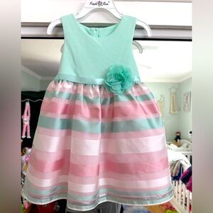 Mint Green and Pink Striped Kids Dress